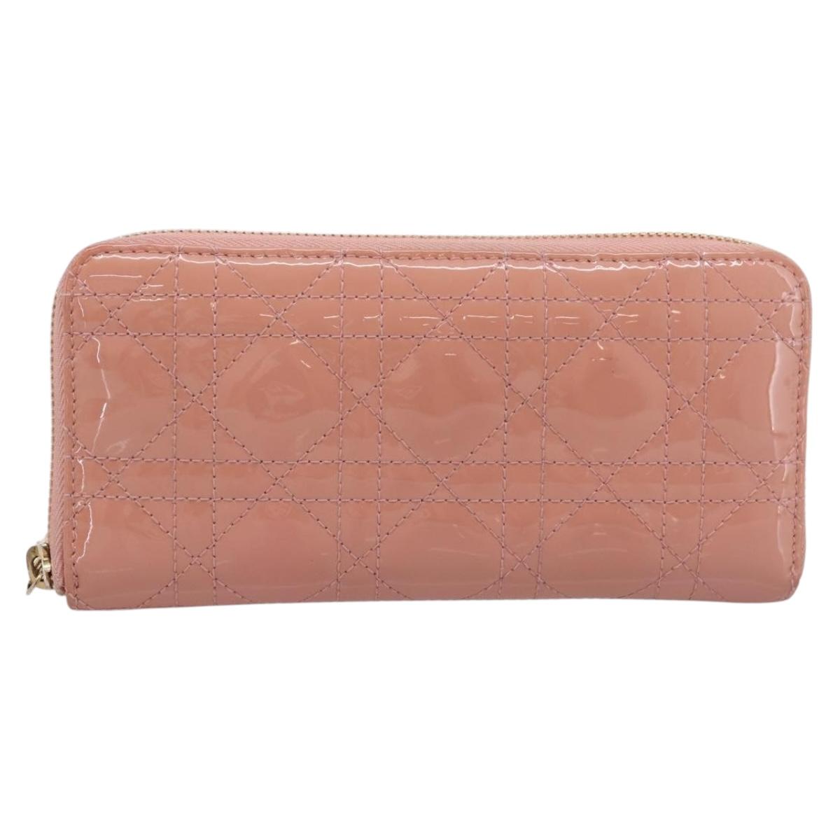Christian Dior Lady Dior Long Wallet Patent leather Pink Auth BA15236V