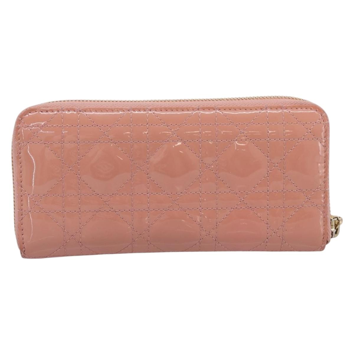 Christian Dior Lady Dior Long Wallet Patent leather Pink Auth BA15236V