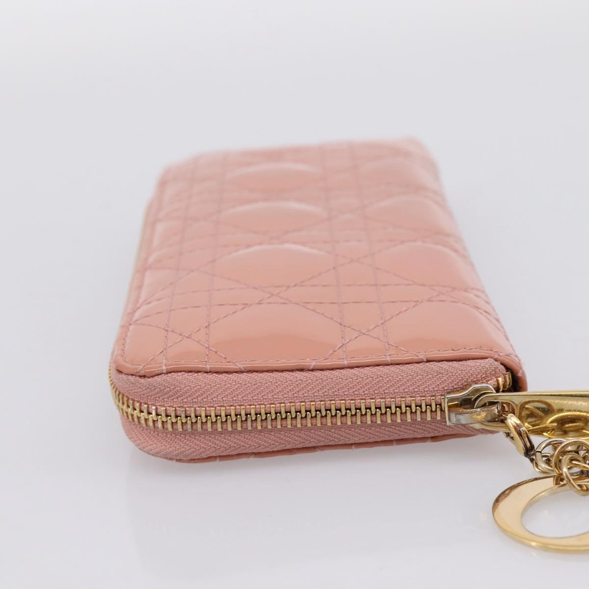 Christian Dior Lady Dior Long Wallet Patent leather Pink Auth BA15236V