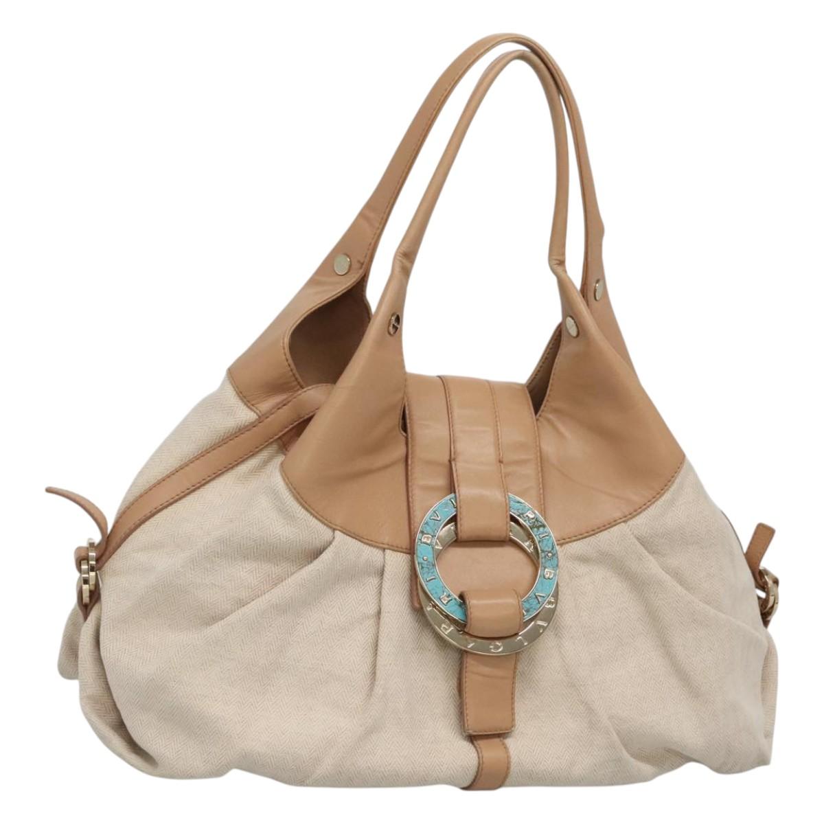 BVLGARI Chandra Hand Bag Canvas Beige Auth BA1524