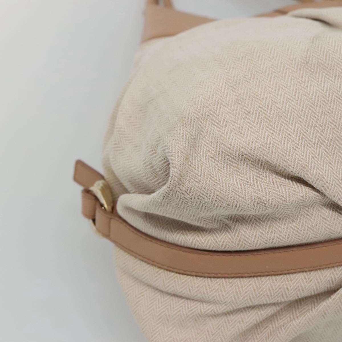BVLGARI Chandra Hand Bag Canvas Beige Auth BA1524