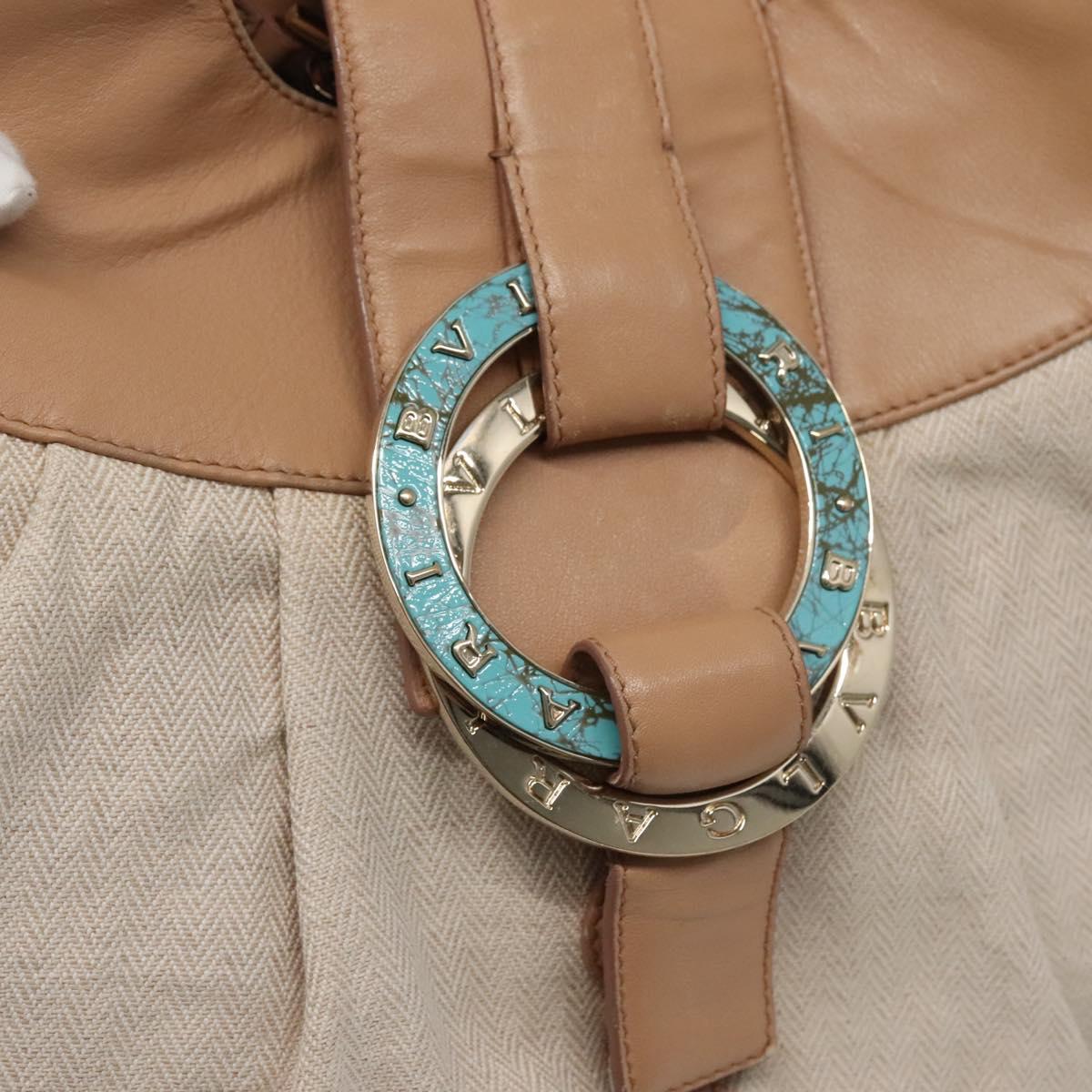 BVLGARI Chandra Hand Bag Canvas Beige Auth BA1524