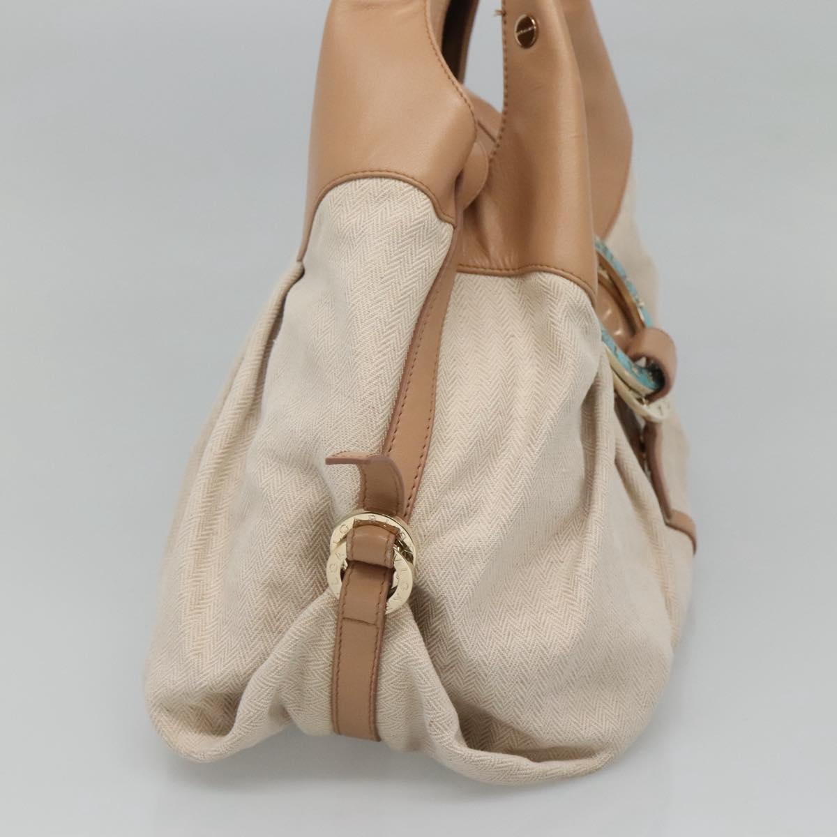 BVLGARI Chandra Hand Bag Canvas Beige Auth BA1524