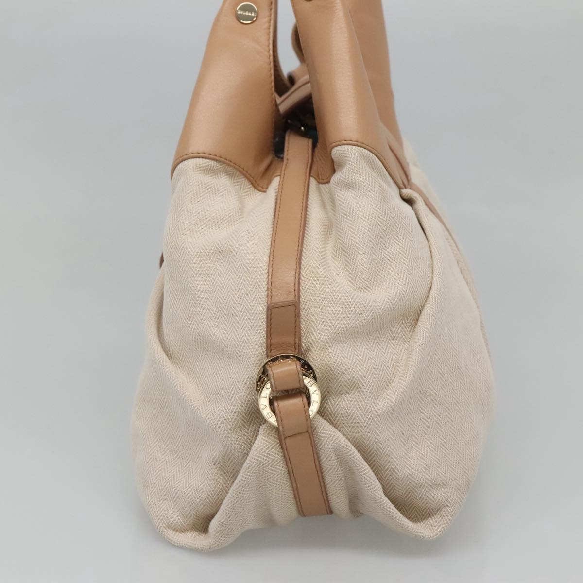 BVLGARI Chandra Hand Bag Canvas Beige Auth BA1524