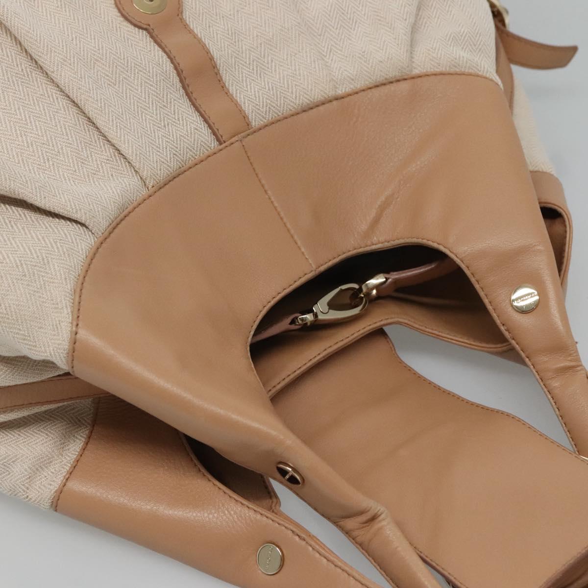 BVLGARI Chandra Hand Bag Canvas Beige Auth BA1524