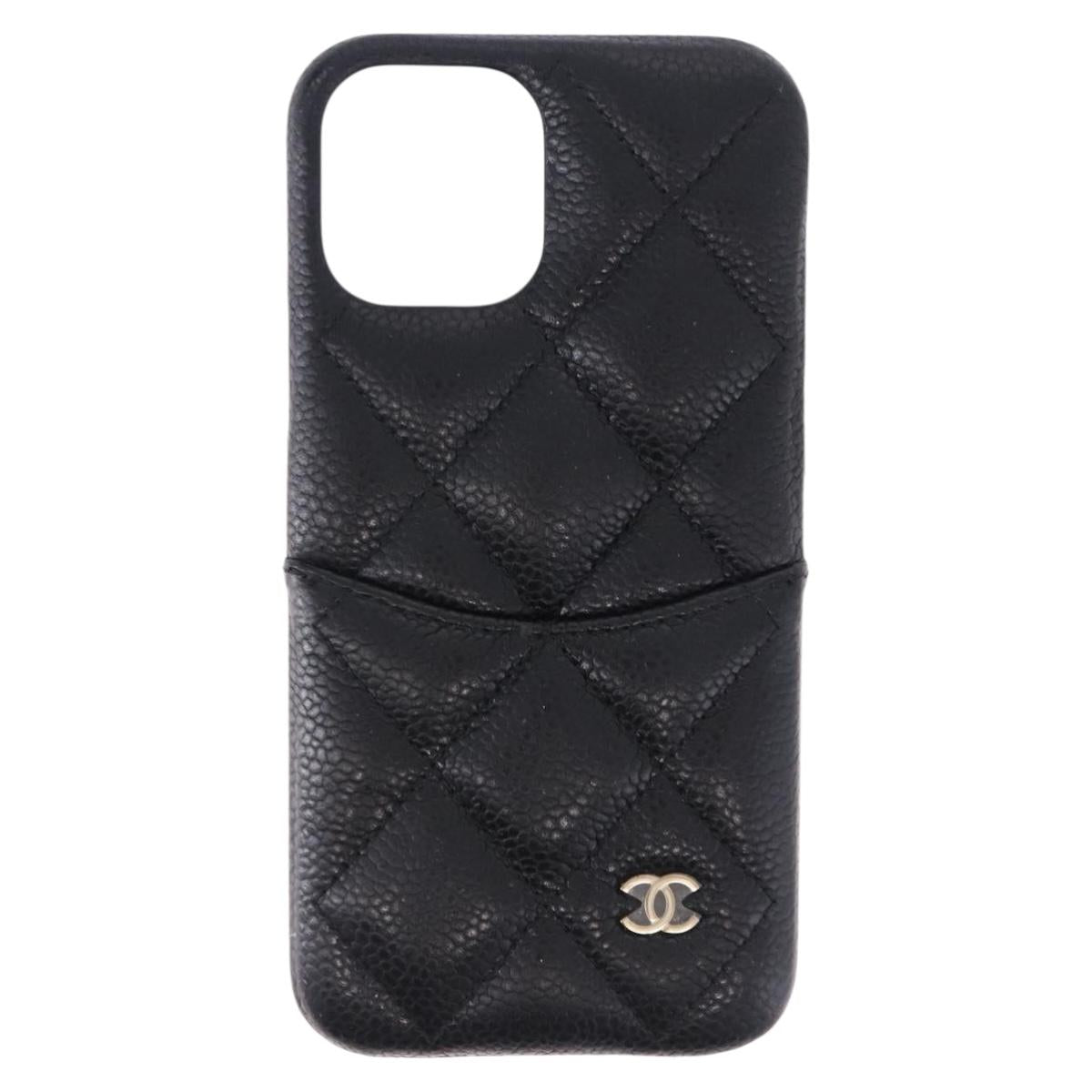 CHANEL iPhone11 iPhone Case Caviar Skin Black CC Auth BA15247V
