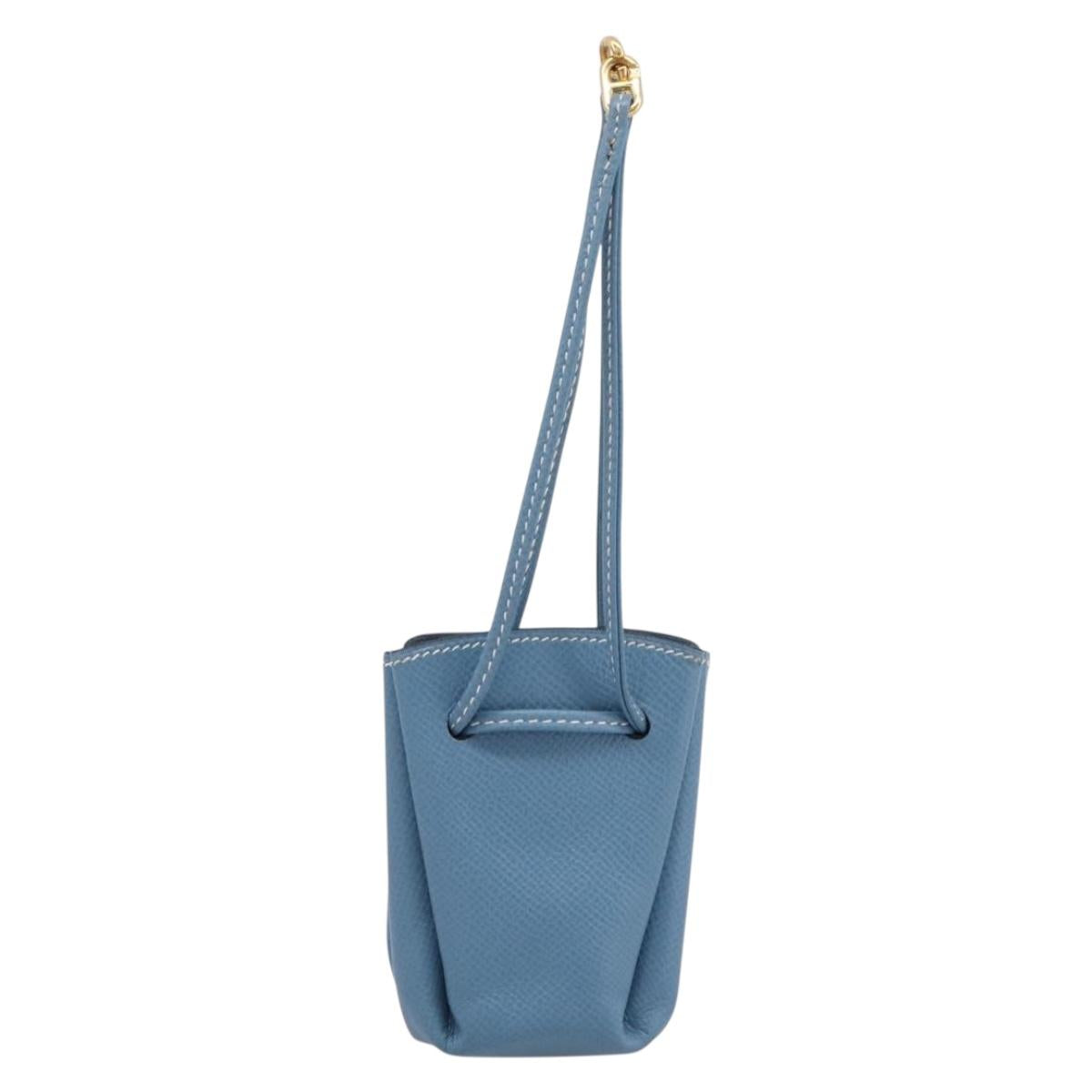HERMES Vespa Pouch Leather Blue Gold Auth BA15248V