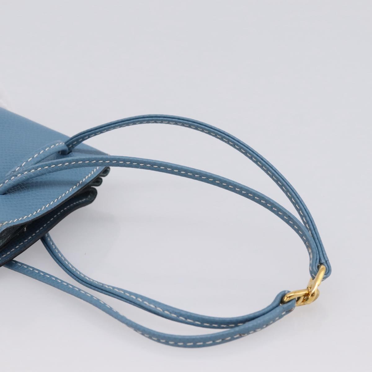 HERMES Vespa Pouch Leather Blue Gold Auth BA15248V