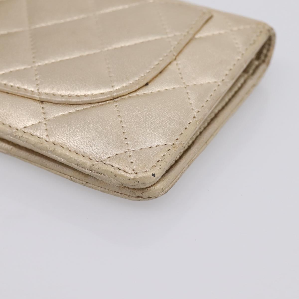 CHANEL Matelasse Long Wallet Lamb Skin Gold CC Auth BA15252