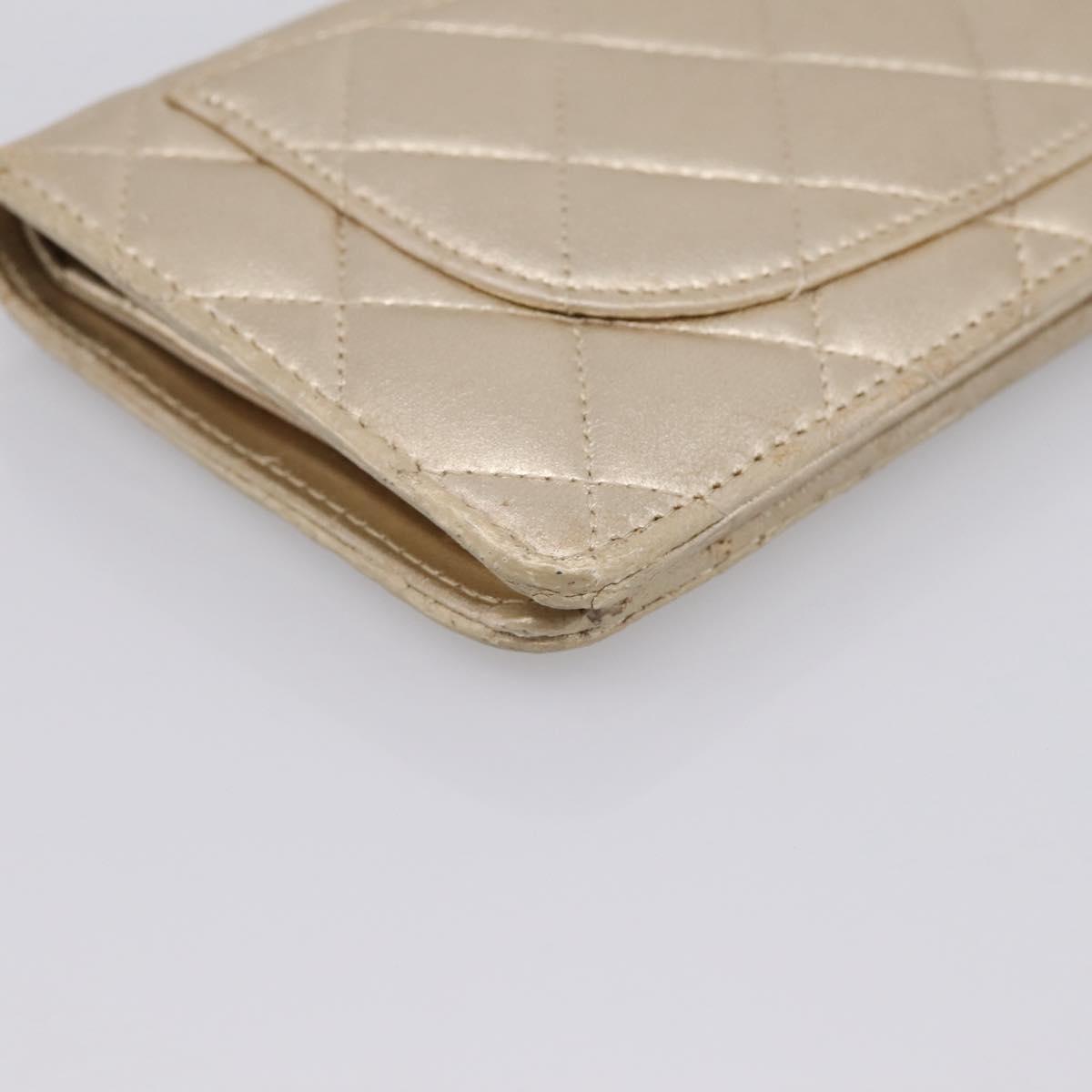 CHANEL Matelasse Long Wallet Lamb Skin Gold CC Auth BA15252