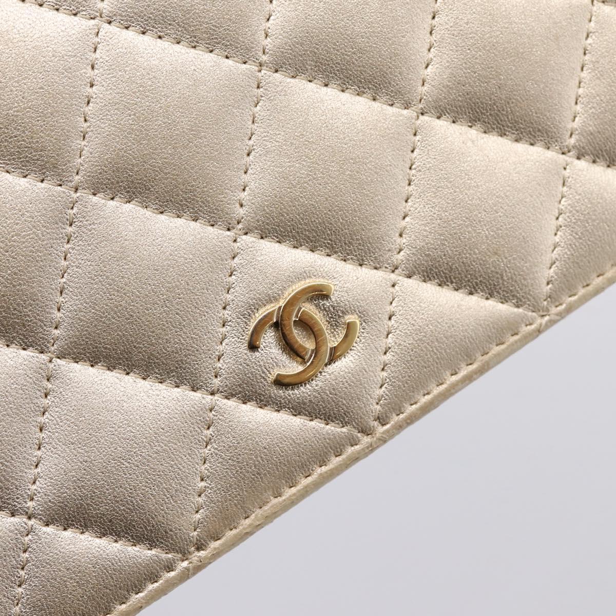 CHANEL Matelasse Long Wallet Lamb Skin Gold CC Auth BA15252
