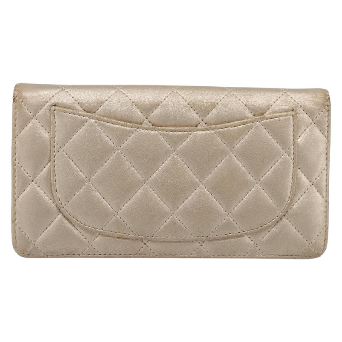 CHANEL Matelasse Long Wallet Lamb Skin Gold CC Auth BA15252