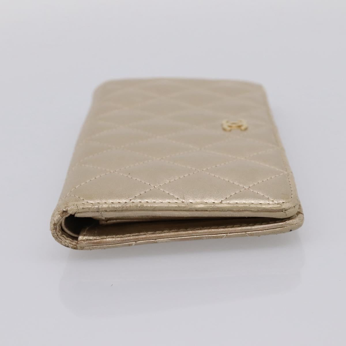 CHANEL Matelasse Long Wallet Lamb Skin Gold CC Auth BA15252