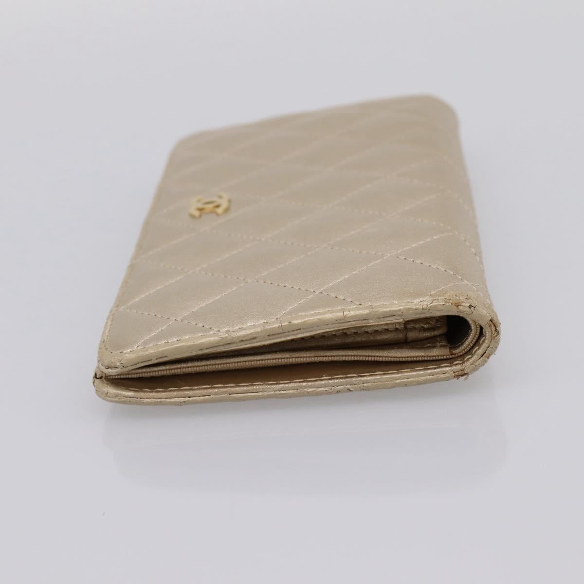 CHANEL Matelasse Long Wallet Lamb Skin Gold CC Auth BA15252
