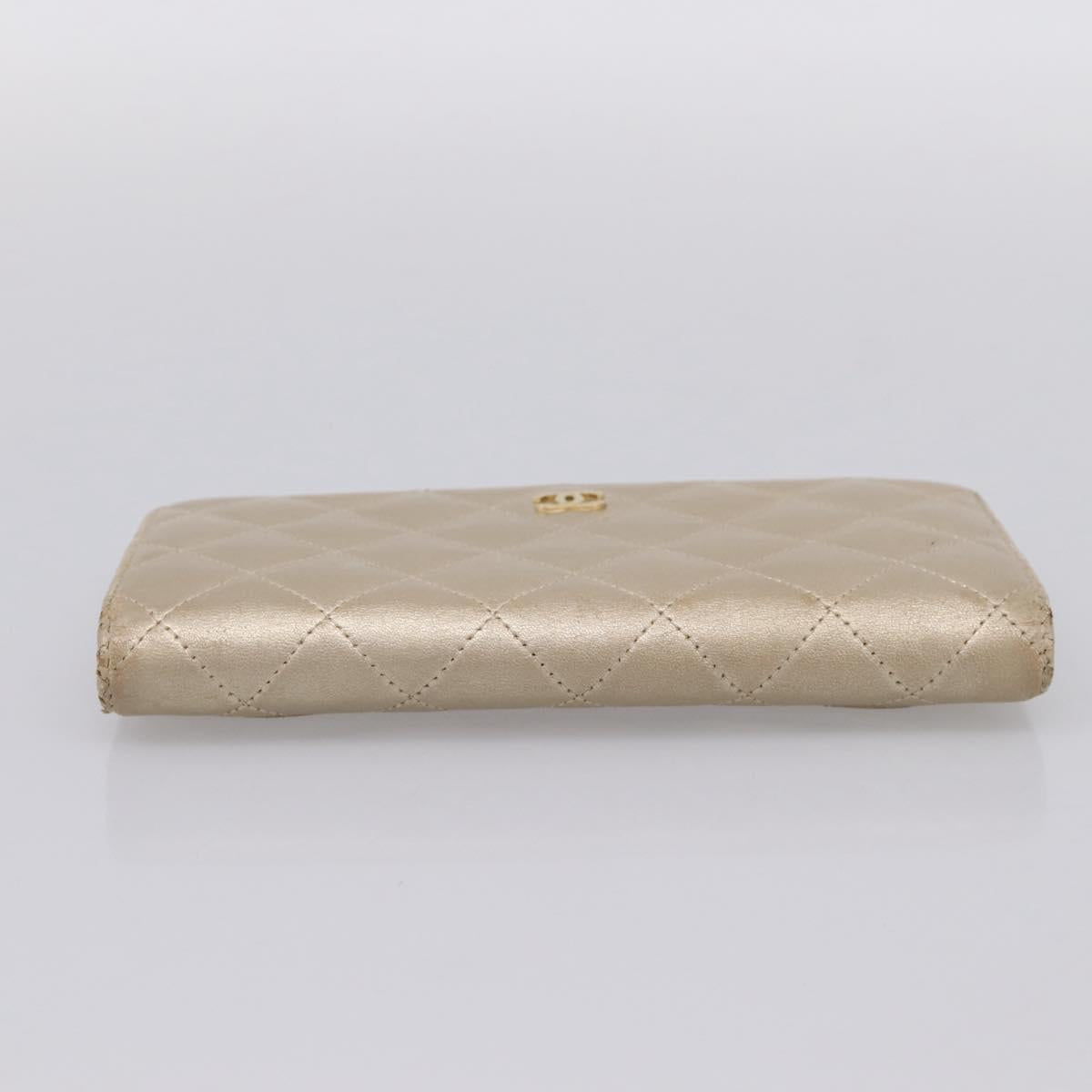 CHANEL Matelasse Long Wallet Lamb Skin Gold CC Auth BA15252