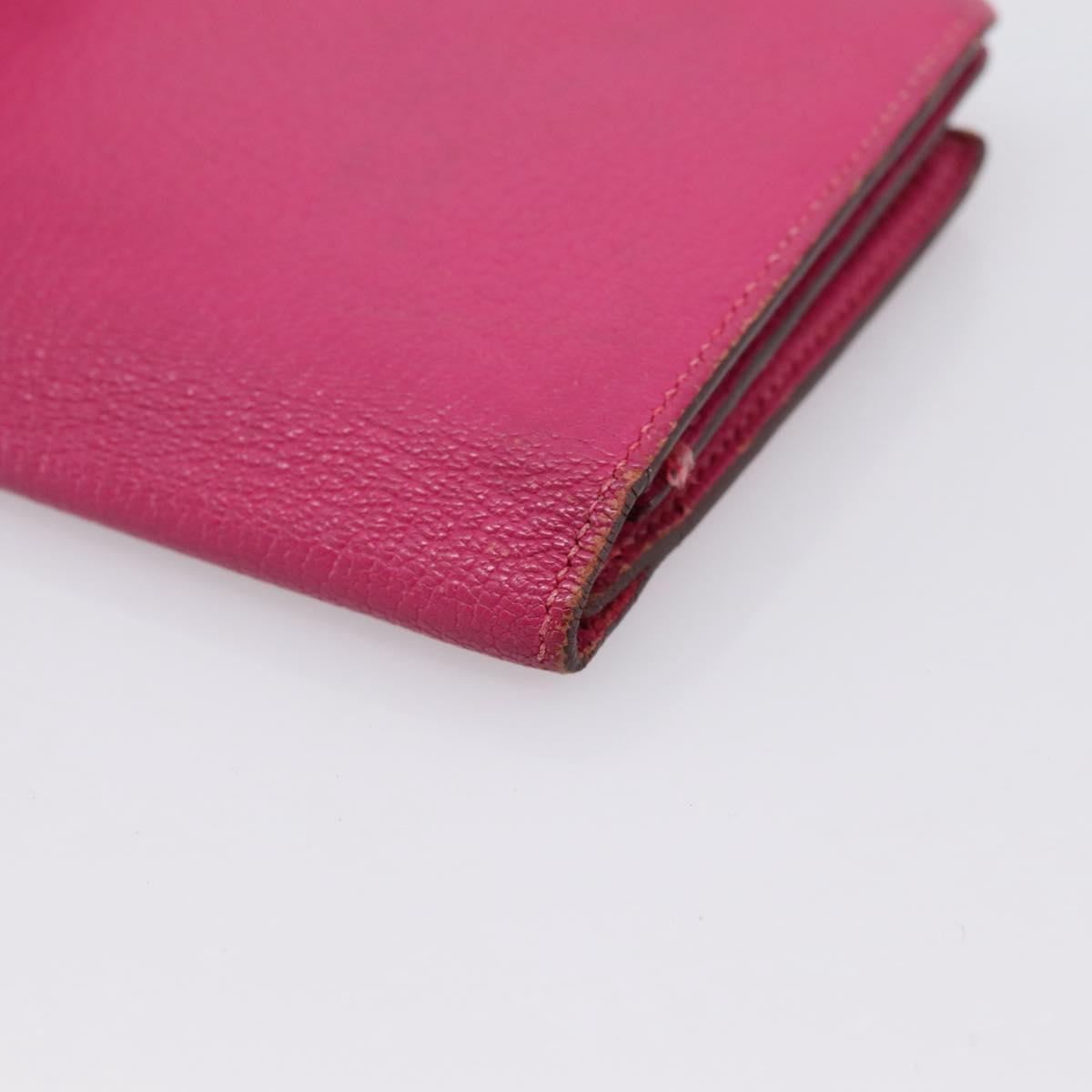 HERMES Bearn Soufflet Wallet Leather Pink Auth BA15253