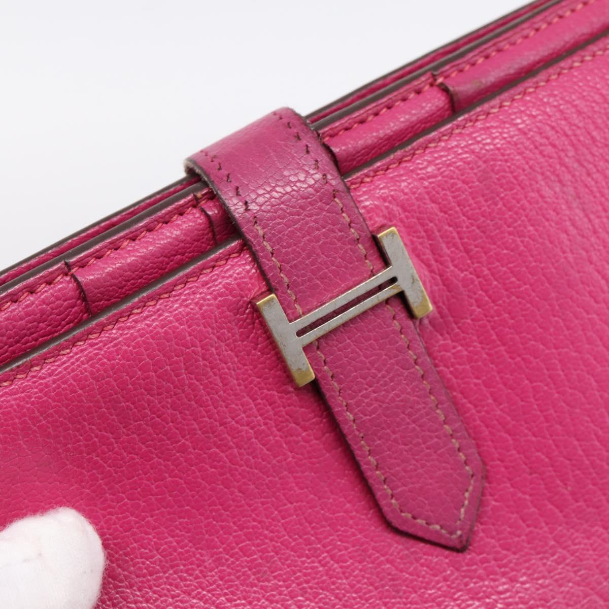 HERMES Bearn Soufflet Wallet Leather Pink Auth BA15253