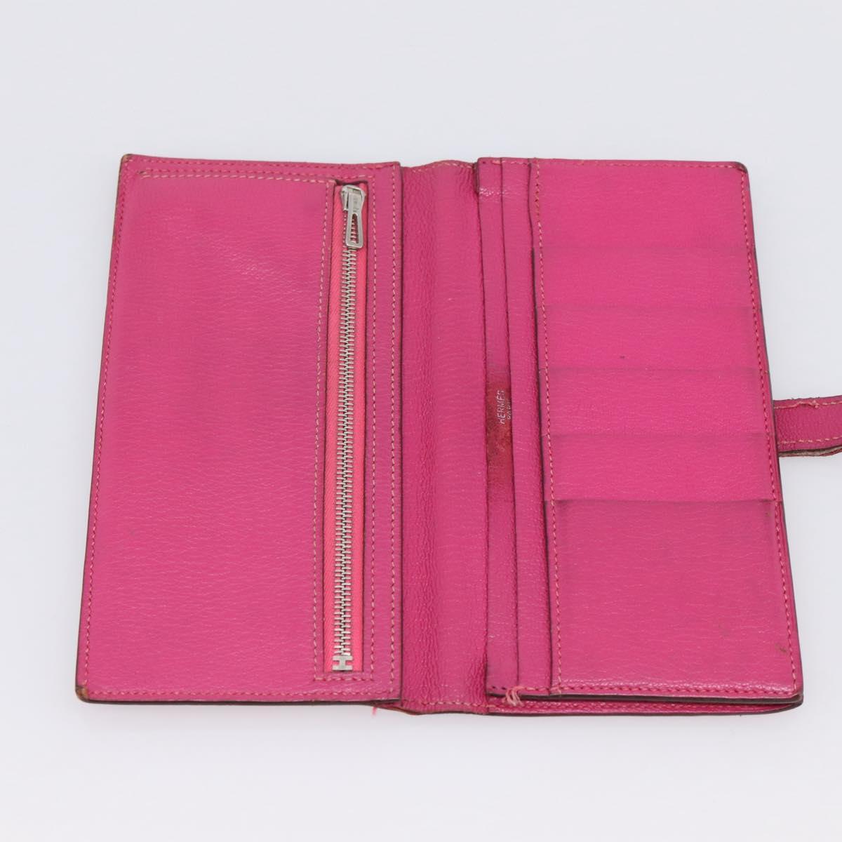 HERMES Bearn Soufflet Wallet Leather Pink Auth BA15253