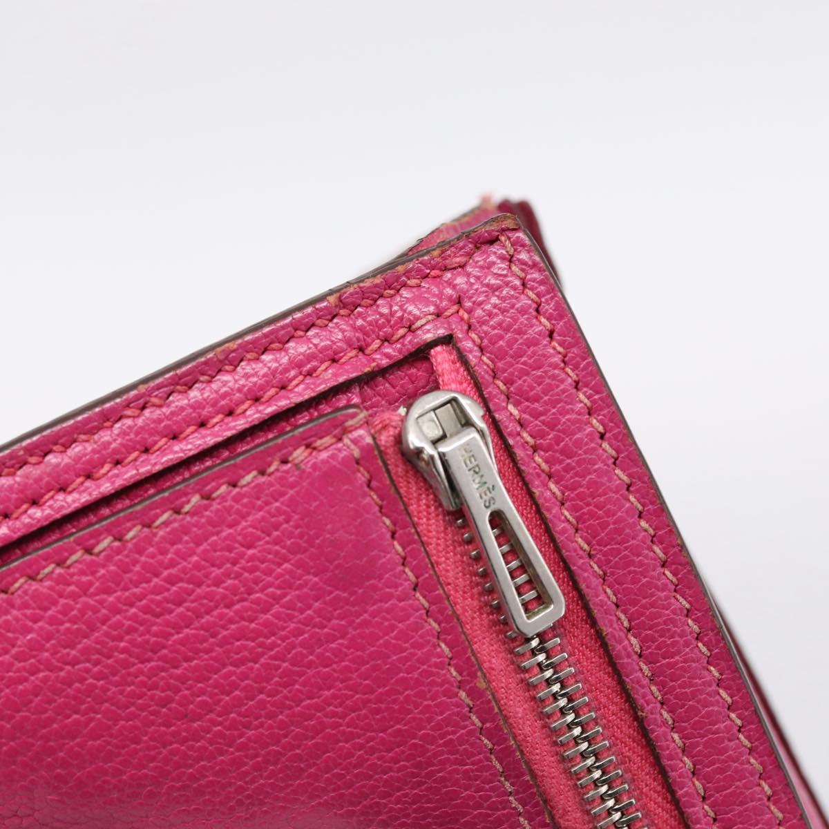 HERMES Bearn Soufflet Wallet Leather Pink Auth BA15253