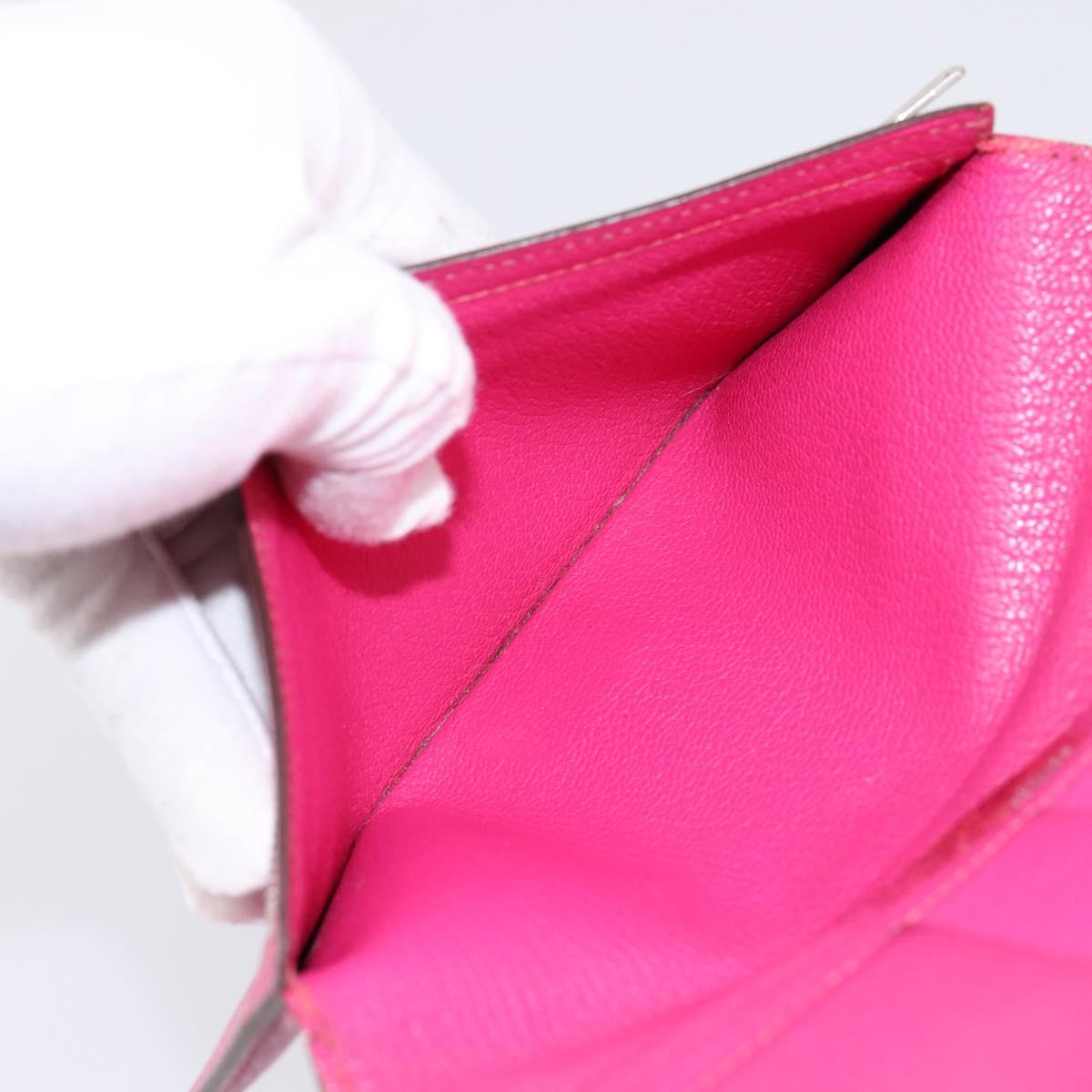 HERMES Bearn Soufflet Wallet Leather Pink Auth BA15253