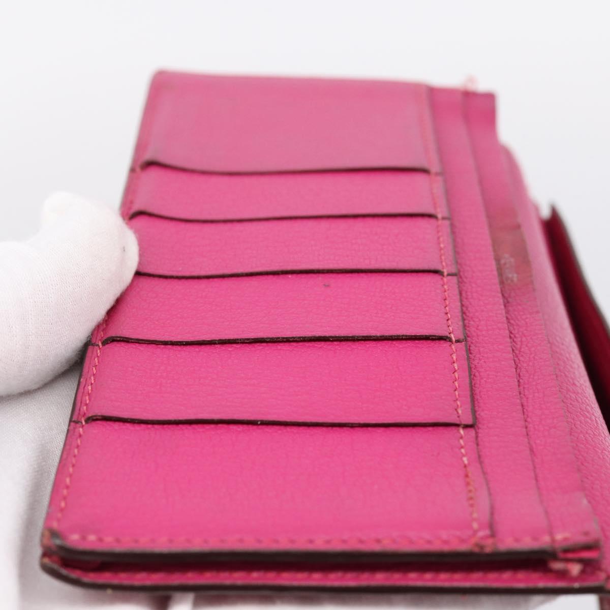 HERMES Bearn Soufflet Wallet Leather Pink Auth BA15253