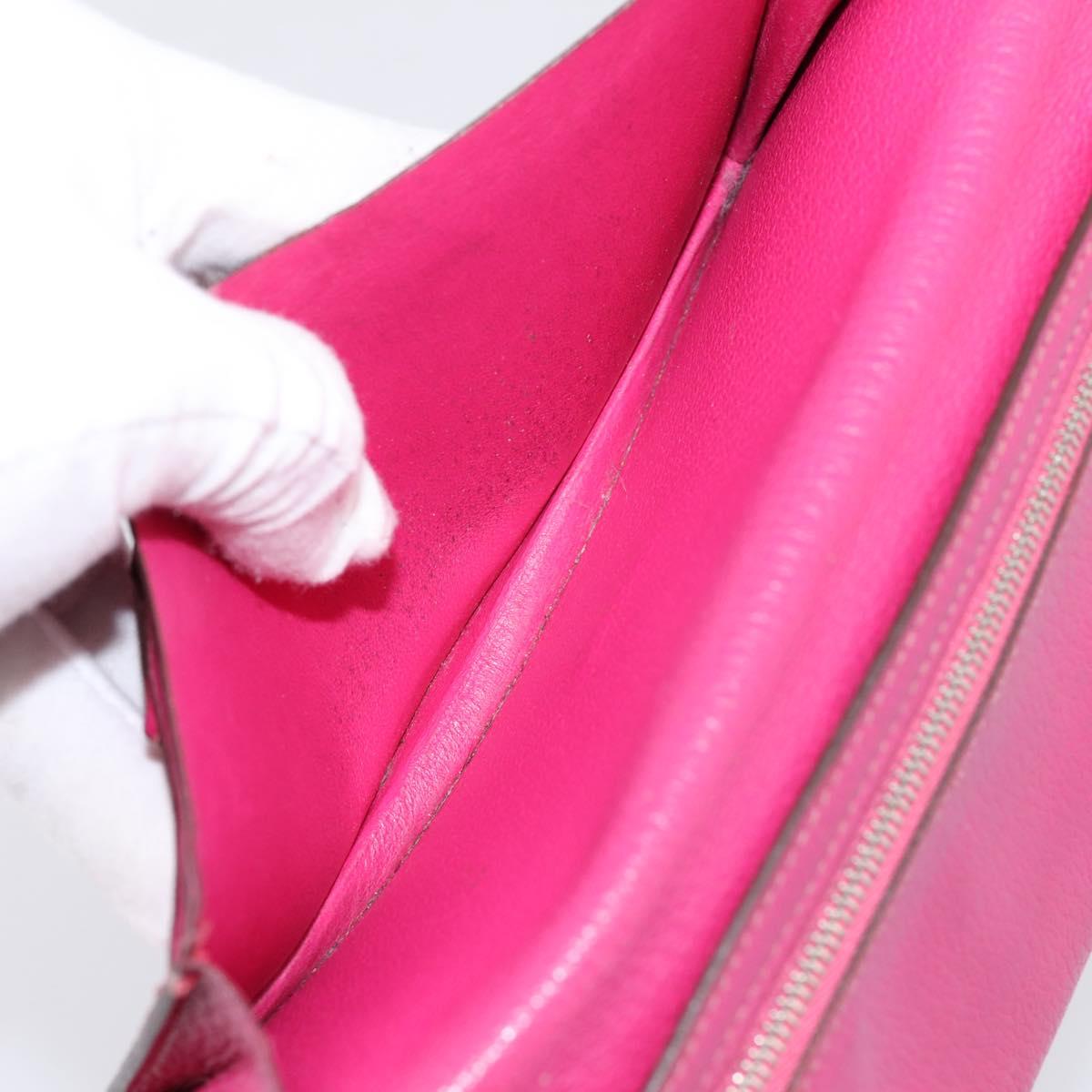 HERMES Bearn Soufflet Wallet Leather Pink Auth BA15253