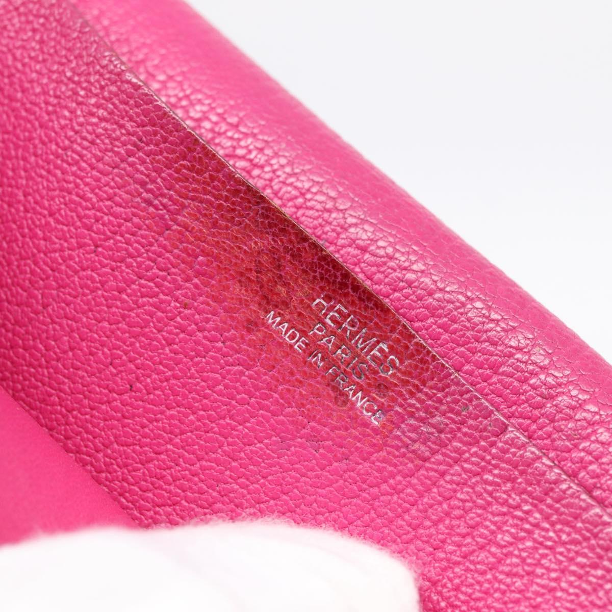 HERMES Bearn Soufflet Wallet Leather Pink Auth BA15253