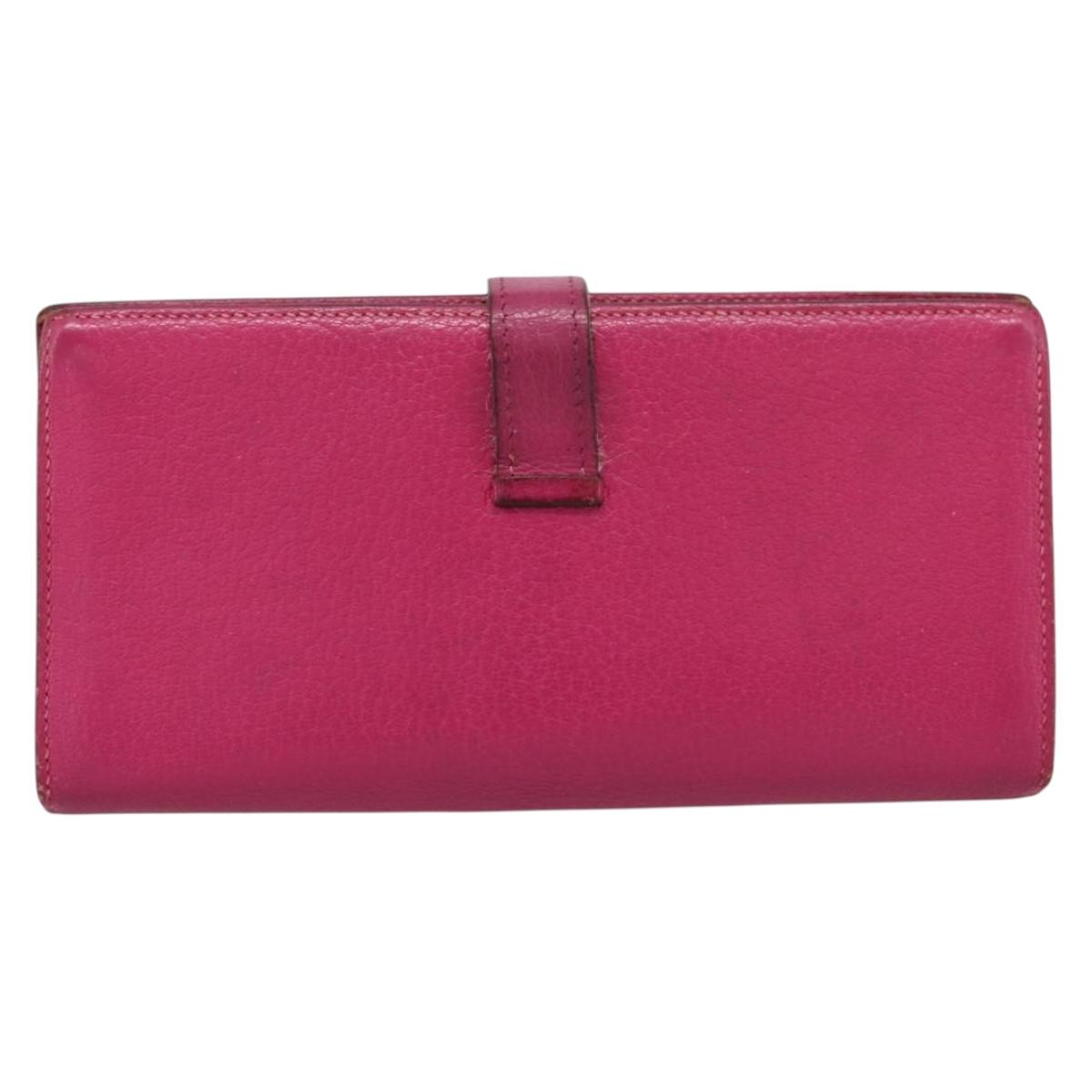 HERMES Bearn Soufflet Wallet Leather Pink Auth BA15253