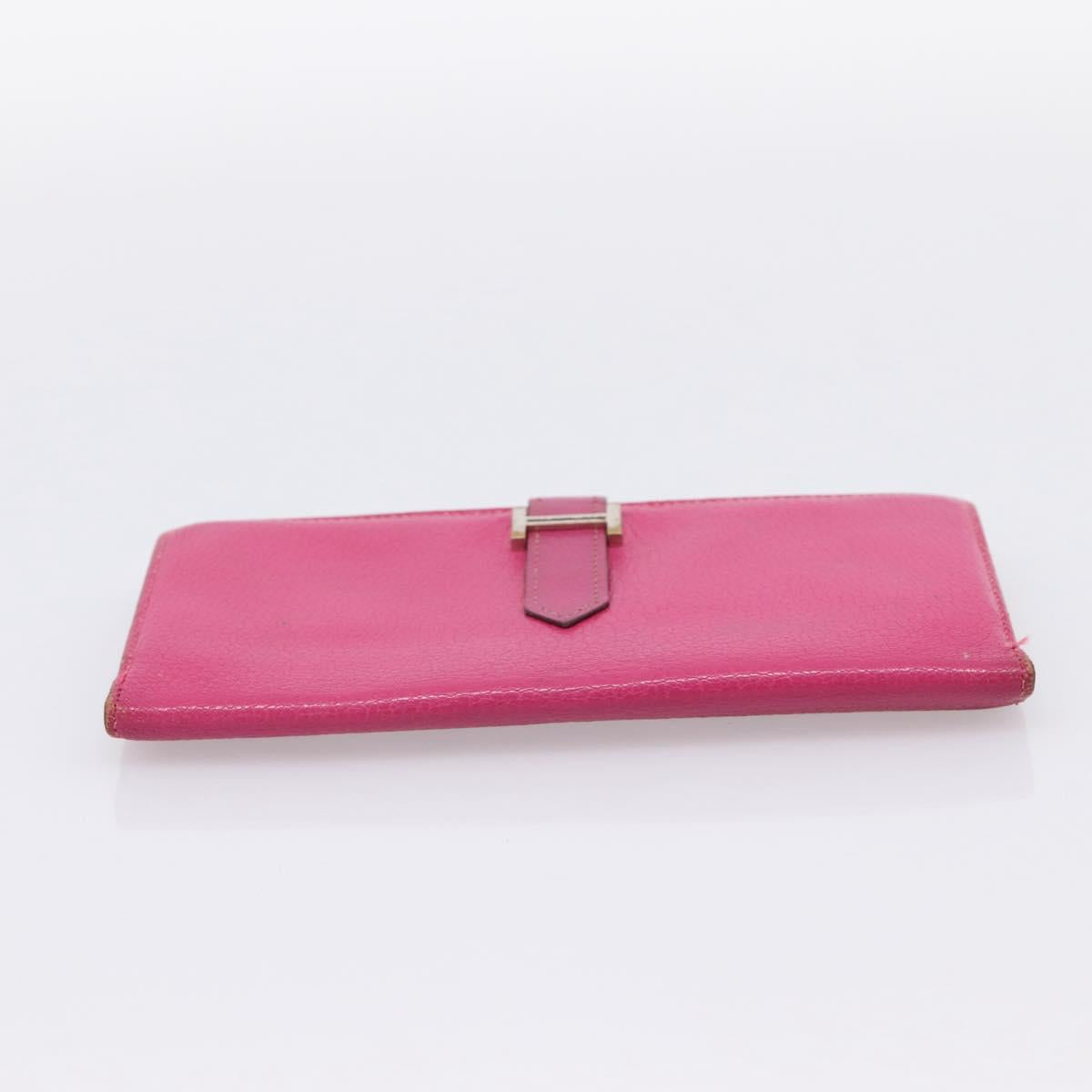 HERMES Bearn Soufflet Wallet Leather Pink Auth BA15253