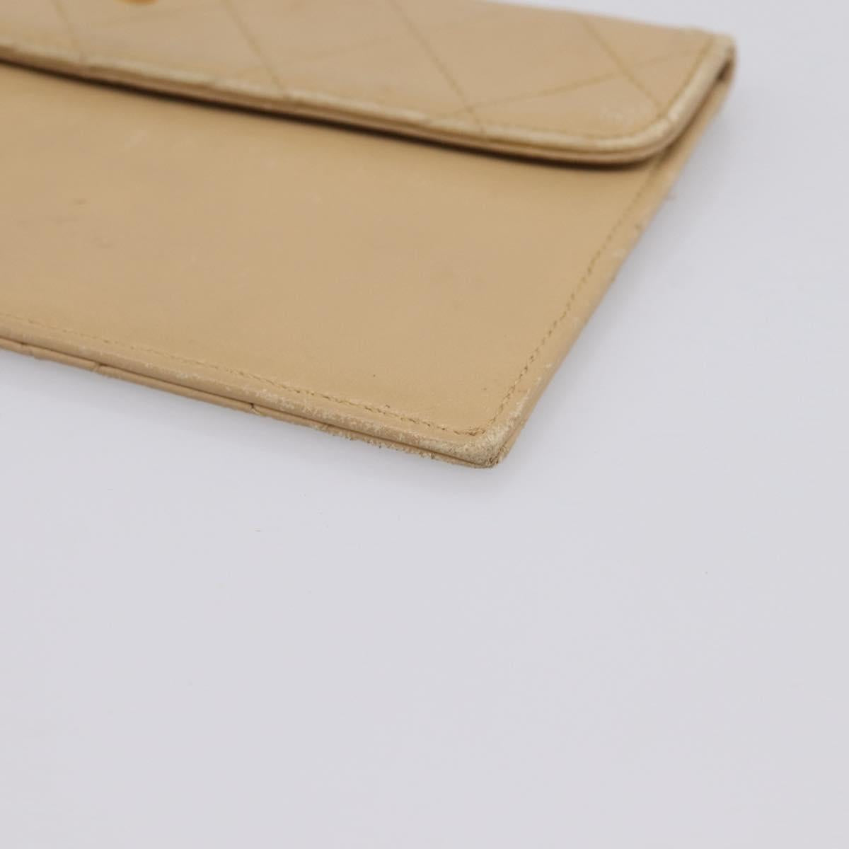 CHANEL Matelasse Long Wallet Lamb Skin Beige Gold CC Auth BA15254