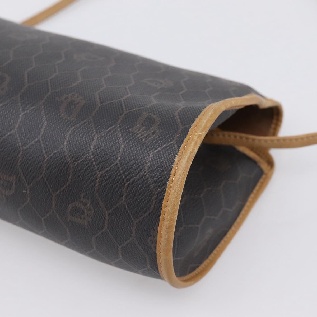 Christian Dior Honeycomb Canvas Shoulder Bag PVC Black Gold Auth BA15258