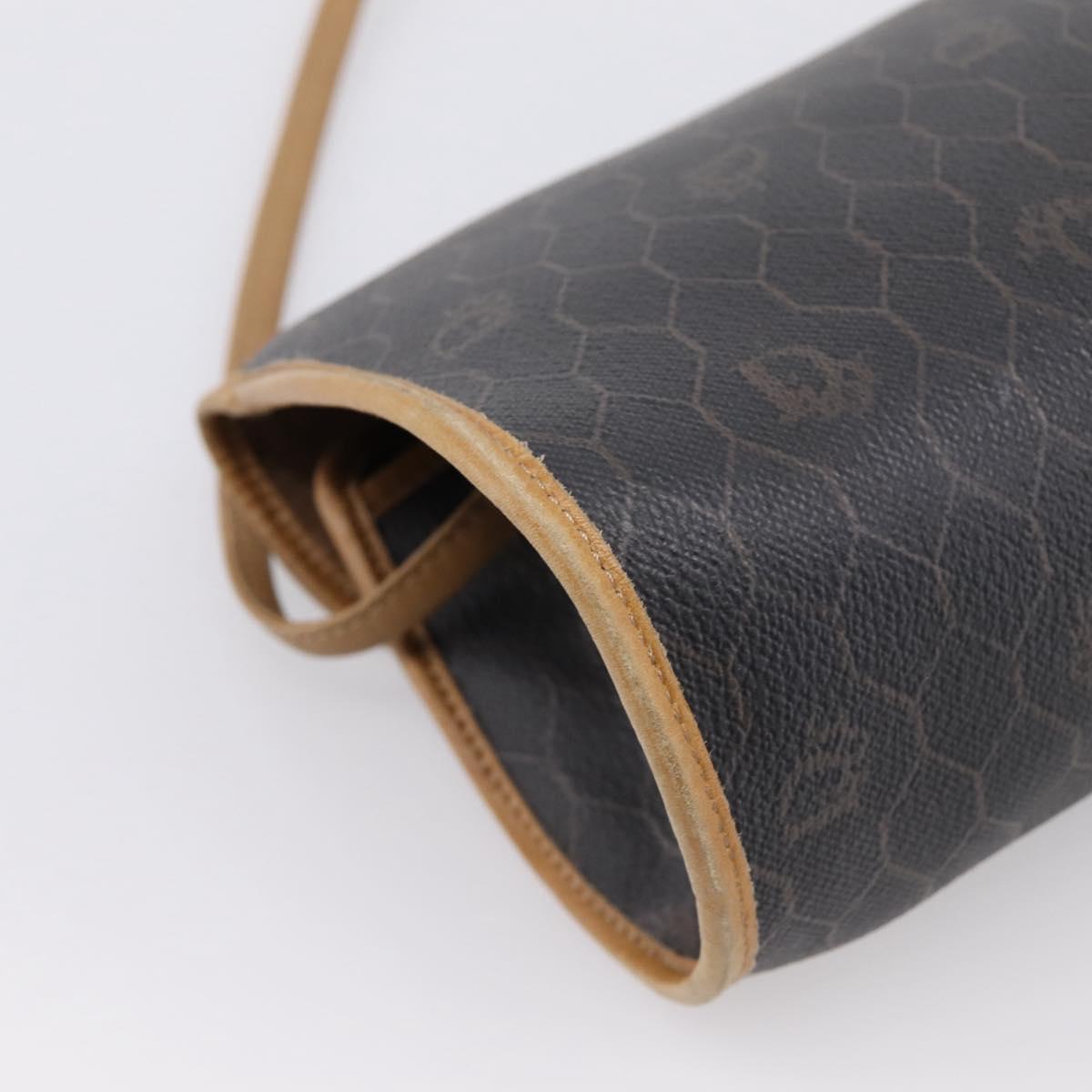 Christian Dior Honeycomb Canvas Shoulder Bag PVC Black Gold Auth BA15258