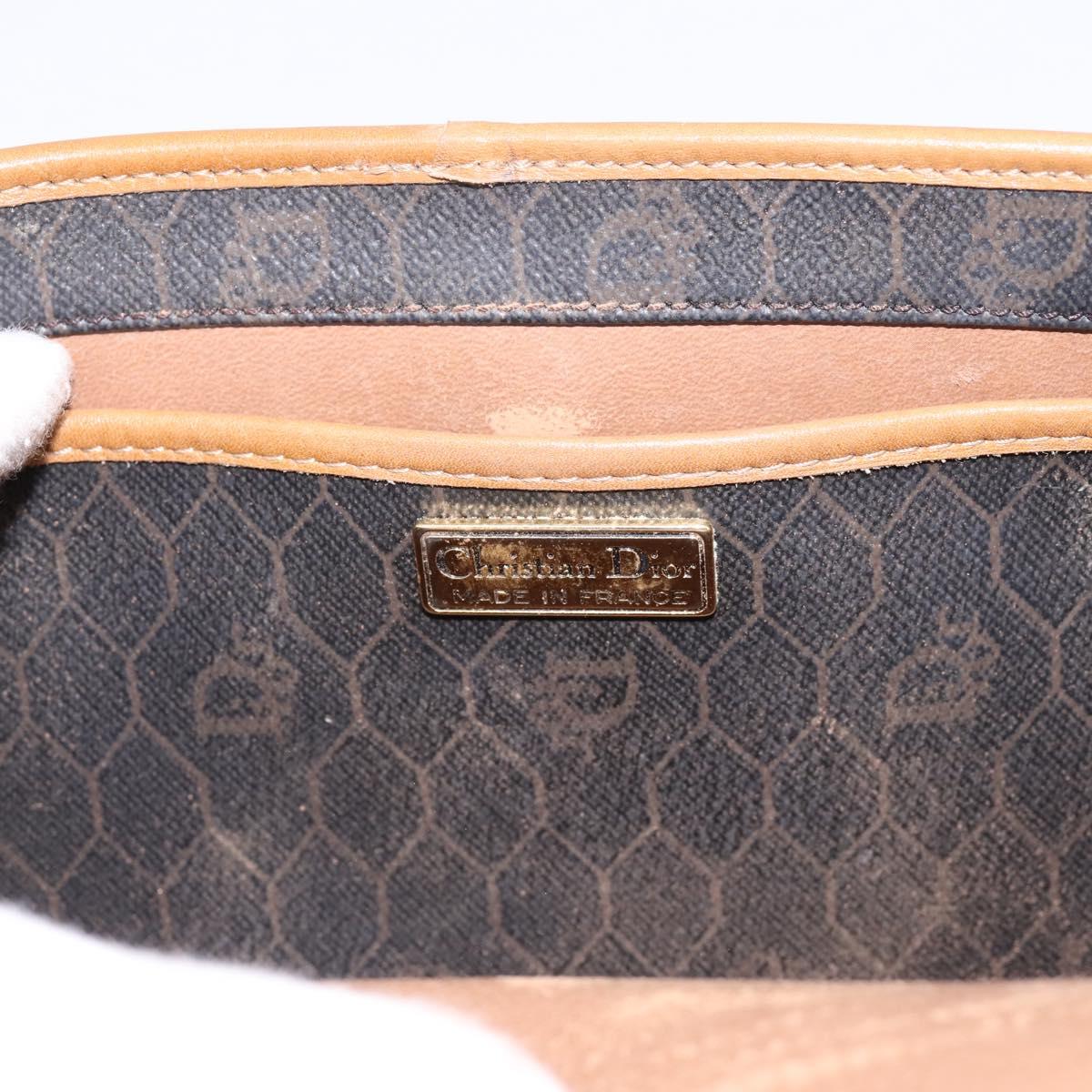 Christian Dior Honeycomb Canvas Shoulder Bag PVC Black Gold Auth BA15258
