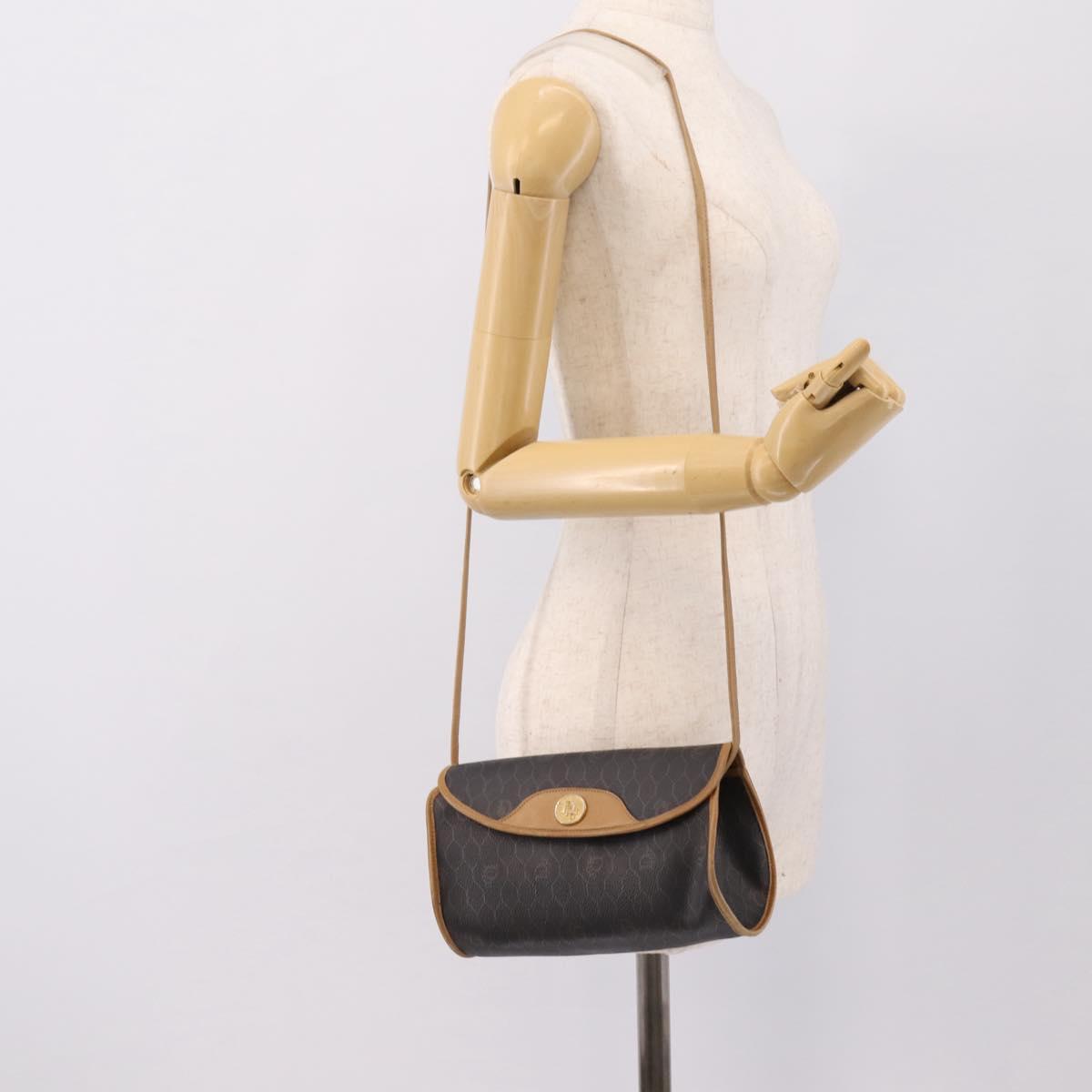 Christian Dior Honeycomb Canvas Shoulder Bag PVC Black Gold Auth BA15258