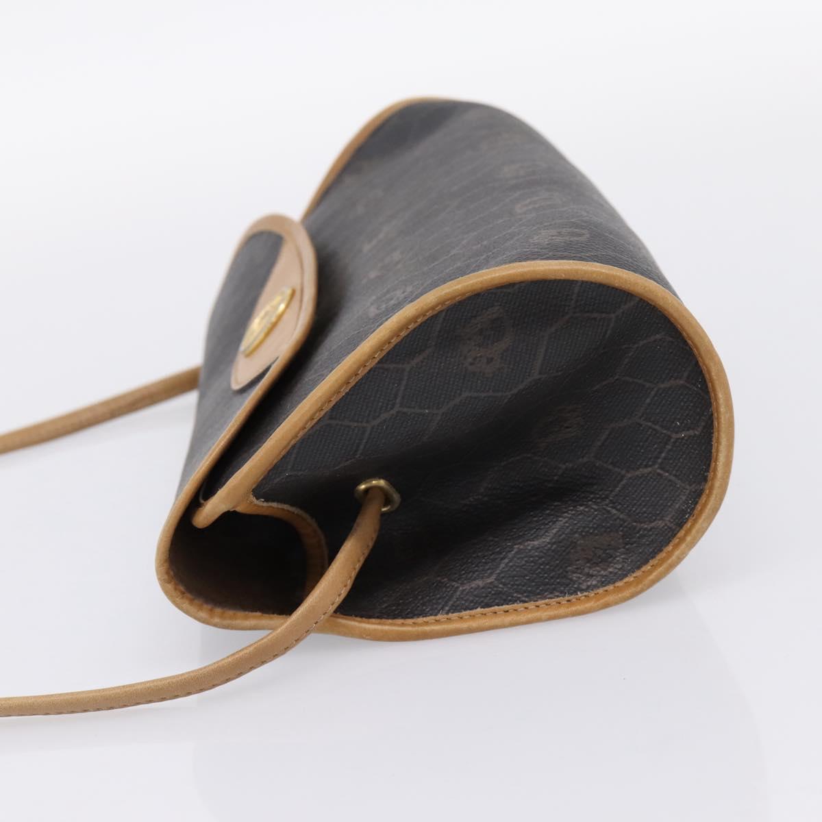 Christian Dior Honeycomb Canvas Shoulder Bag PVC Black Gold Auth BA15258