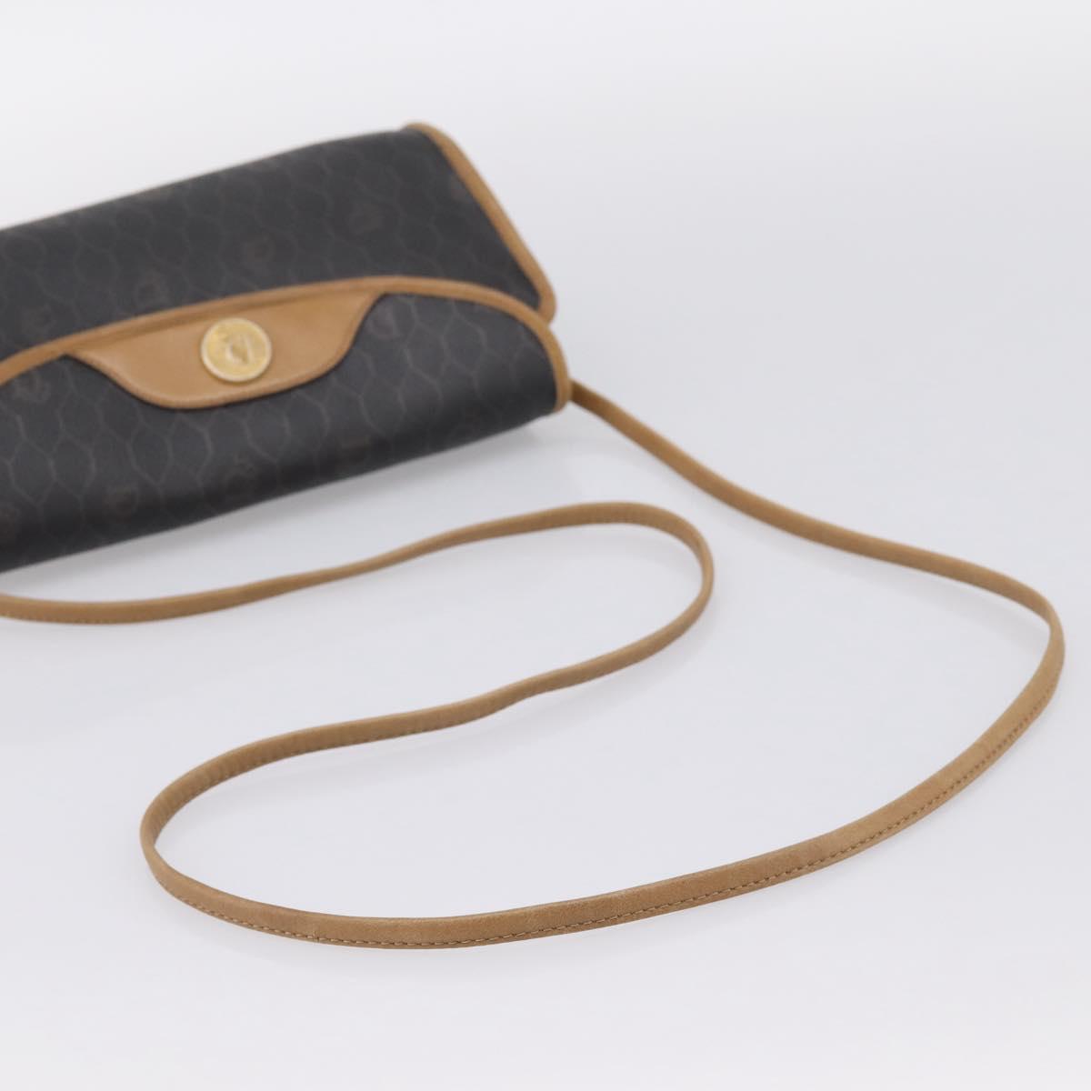 Christian Dior Honeycomb Canvas Shoulder Bag PVC Black Gold Auth BA15258