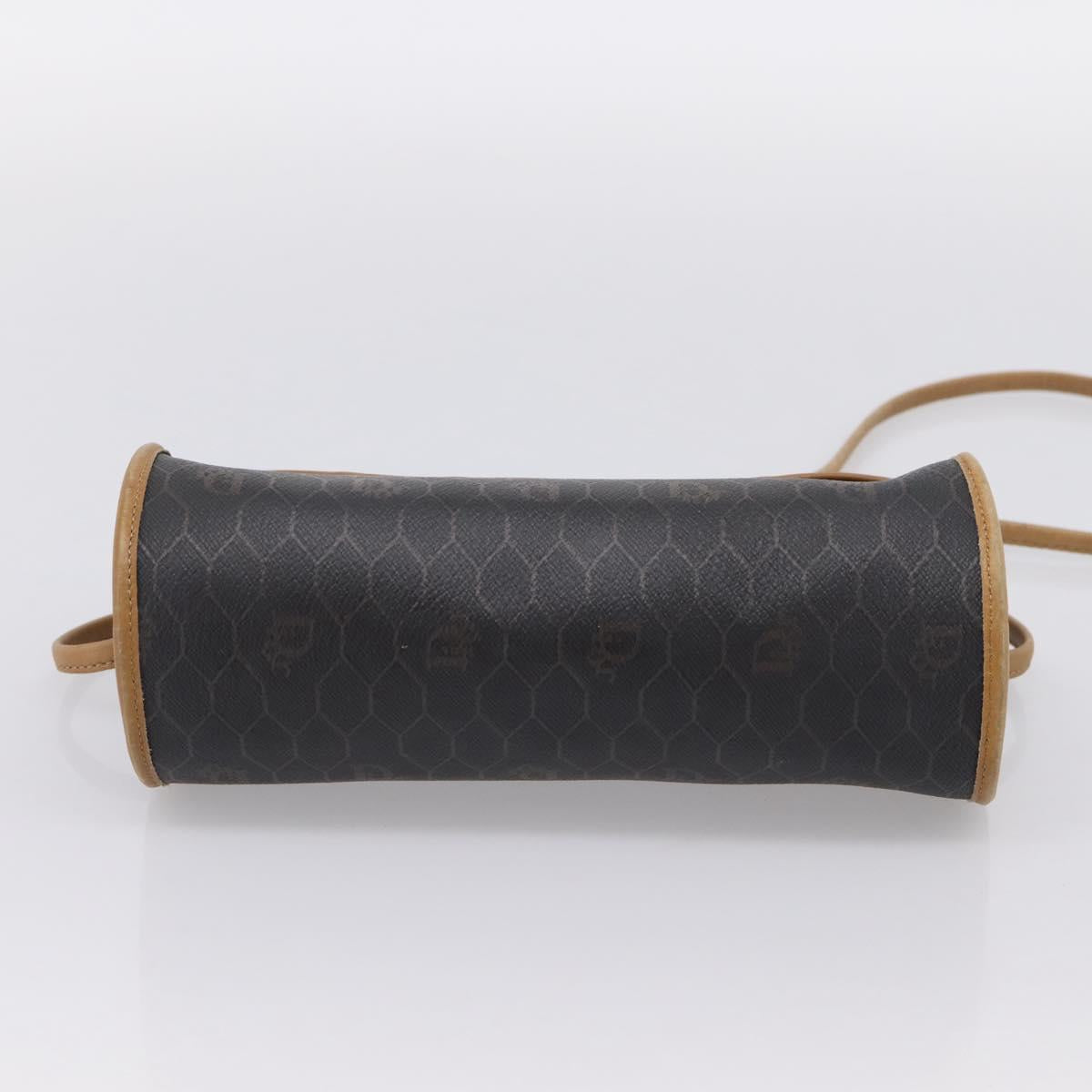 Christian Dior Honeycomb Canvas Shoulder Bag PVC Black Gold Auth BA15258
