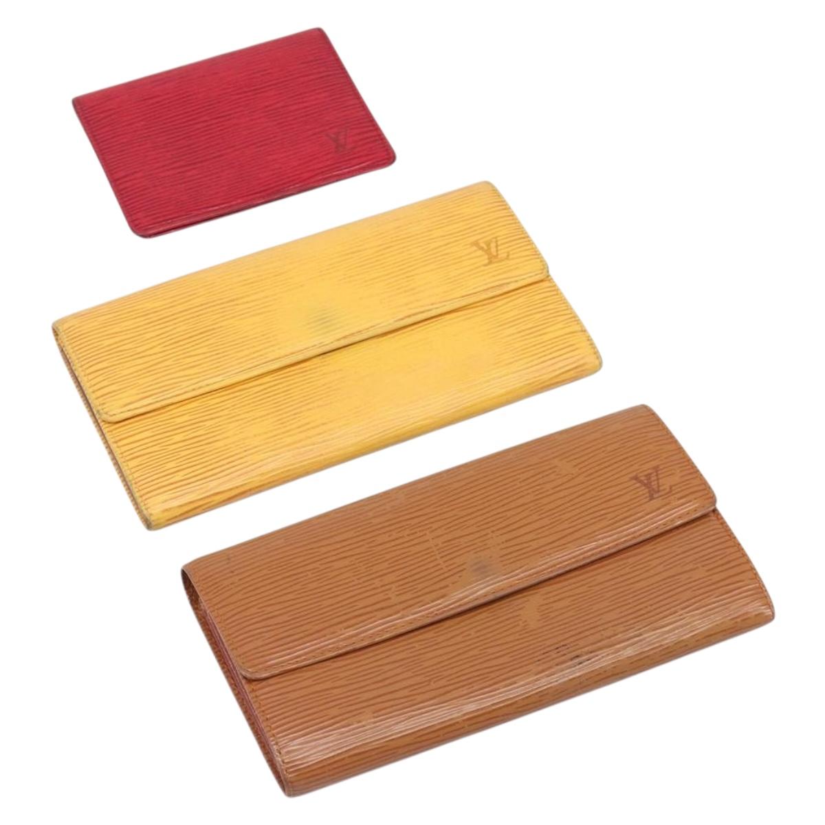 LOUIS VUITTON Epi Wallet 3 Set Red Yellow LV Auth BA15268