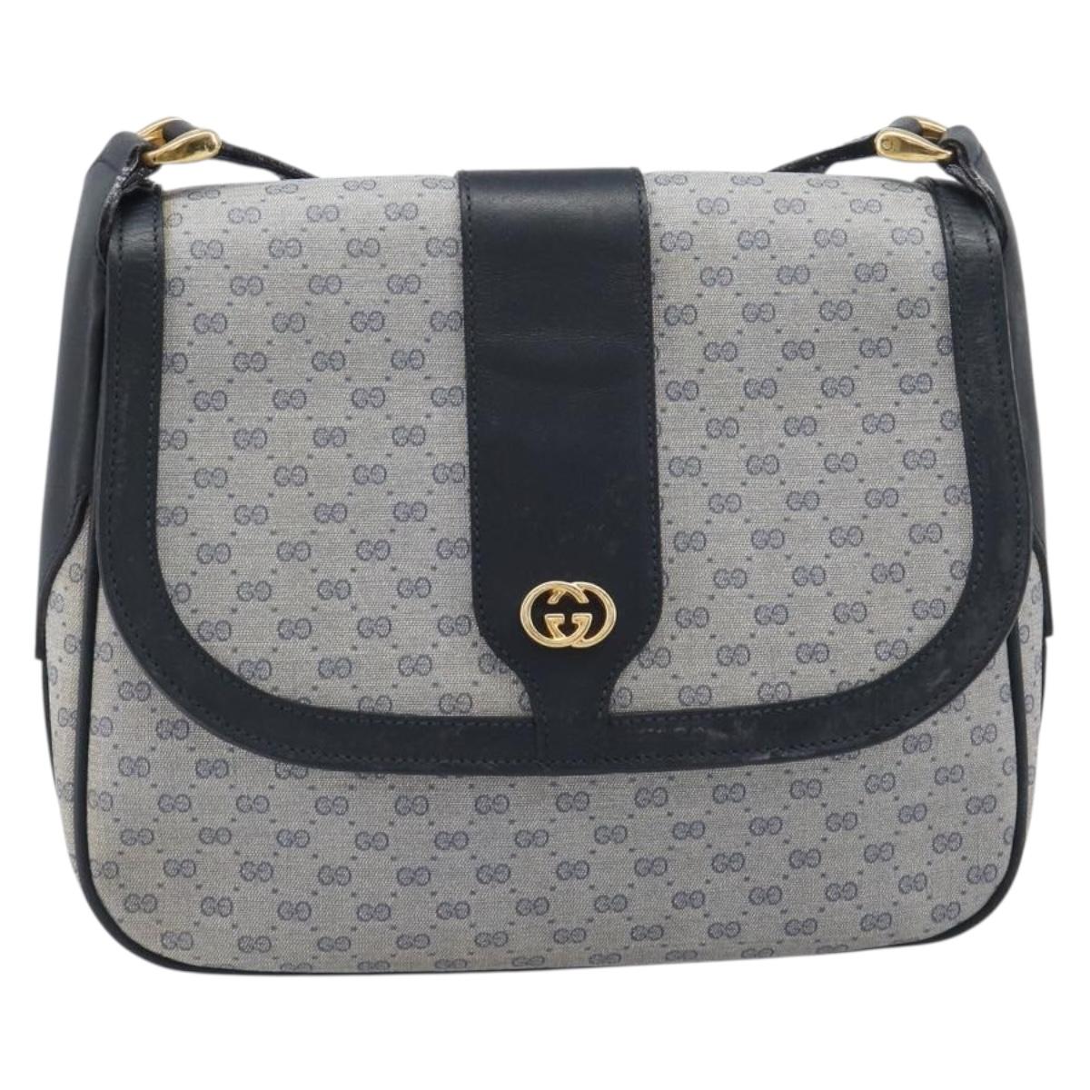 GUCCI Micro GG Supreme Shoulder Bag PVC Navy Gold 001 101 4425 Auth BA15271