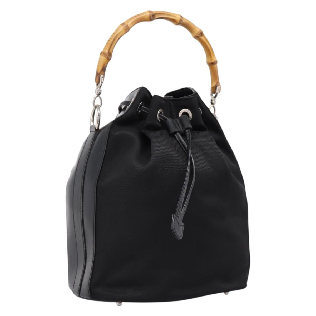 GUCCI Bamboo Hand Bag Nylon Black Silver 001 3754 1657 Auth BA15272