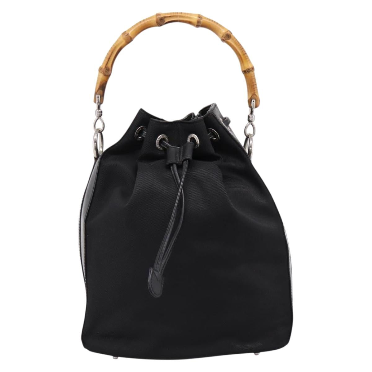 GUCCI Bamboo Hand Bag Nylon Black Silver 001 3754 1657 Auth BA15272