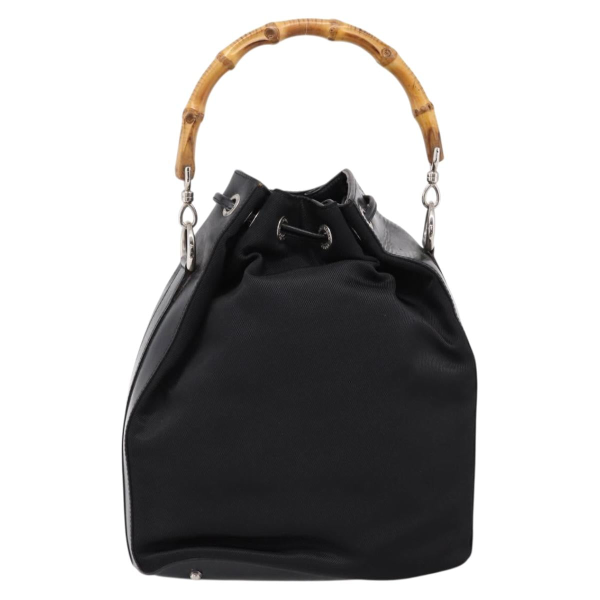 GUCCI Bamboo Hand Bag Nylon Black Silver 001 3754 1657 Auth BA15272