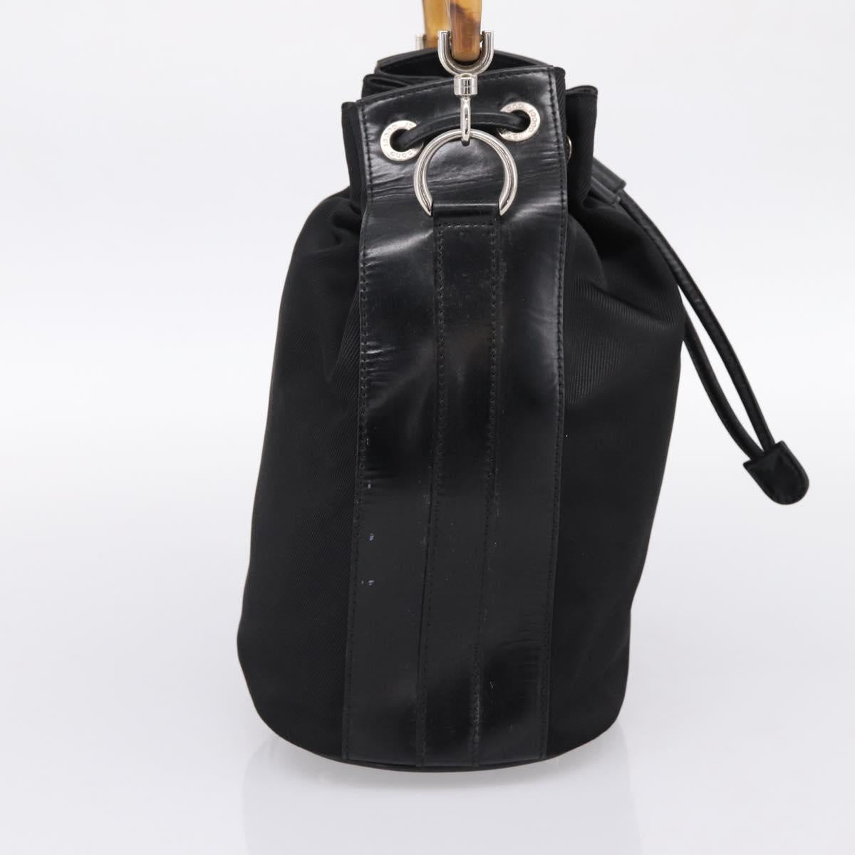 GUCCI Bamboo Hand Bag Nylon Black Silver 001 3754 1657 Auth BA15272
