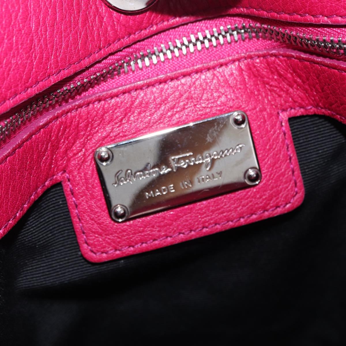 Salvatore Ferragamo Vara Ribbon Hand Bag Leather 2way Pink Silver Auth BA15273