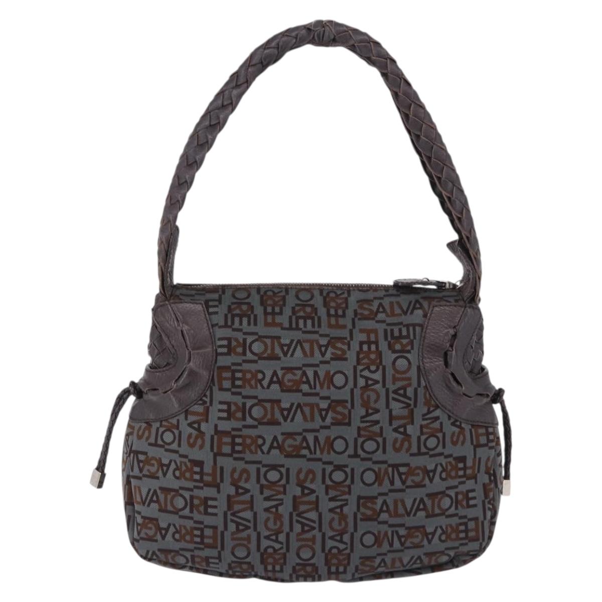 Salvatore Ferragamo Hand Bag Canvas Gray Silver Auth BA15274