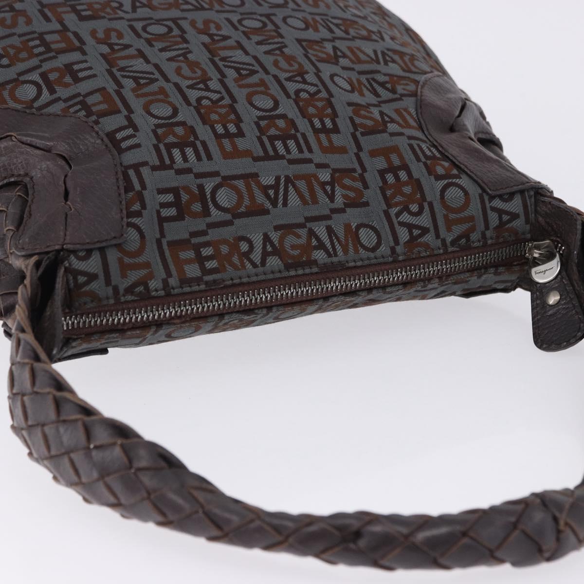 Salvatore Ferragamo Hand Bag Canvas Gray Silver Auth BA15274