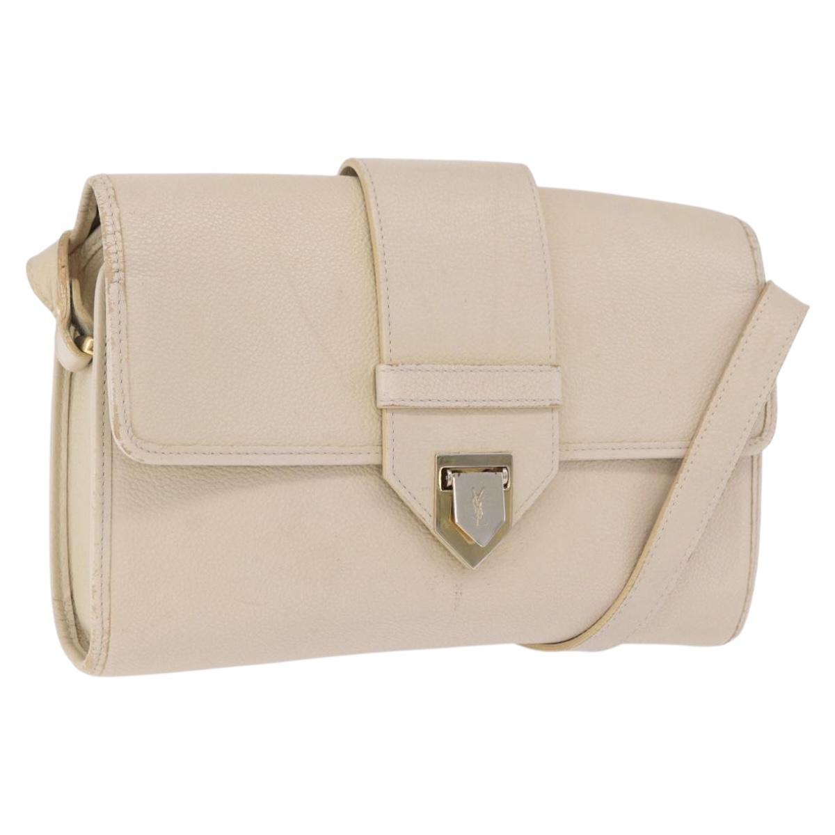 SAINT LAURENT Shoulder Bag Leather White Gold Auth BA15275