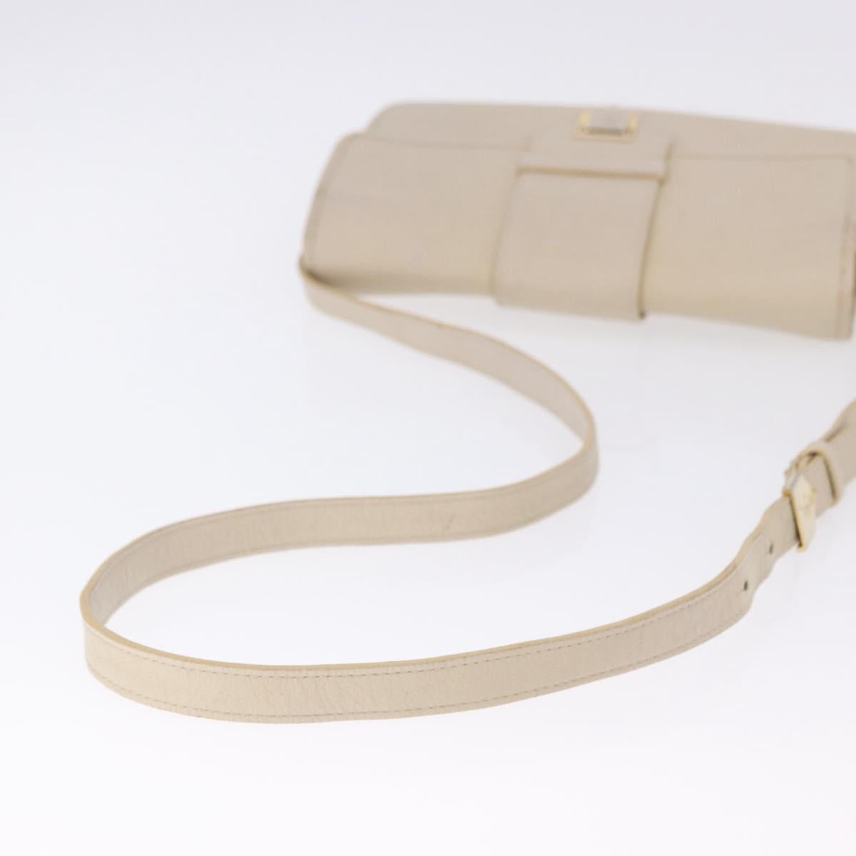SAINT LAURENT Shoulder Bag Leather White Gold Auth BA15275