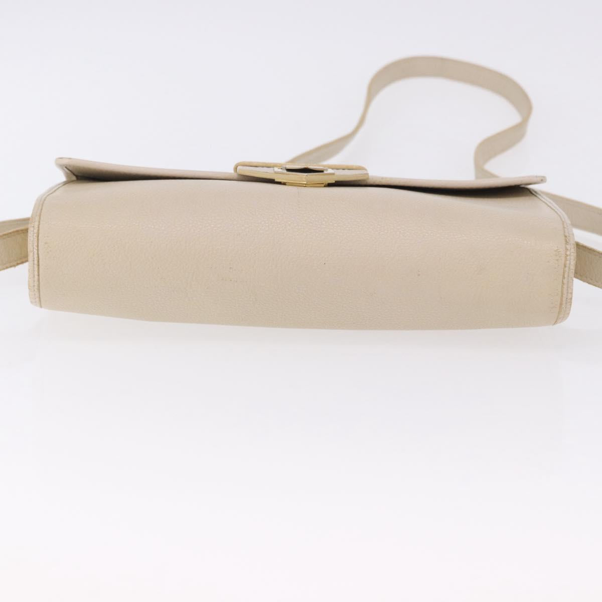 SAINT LAURENT Shoulder Bag Leather White Gold Auth BA15275