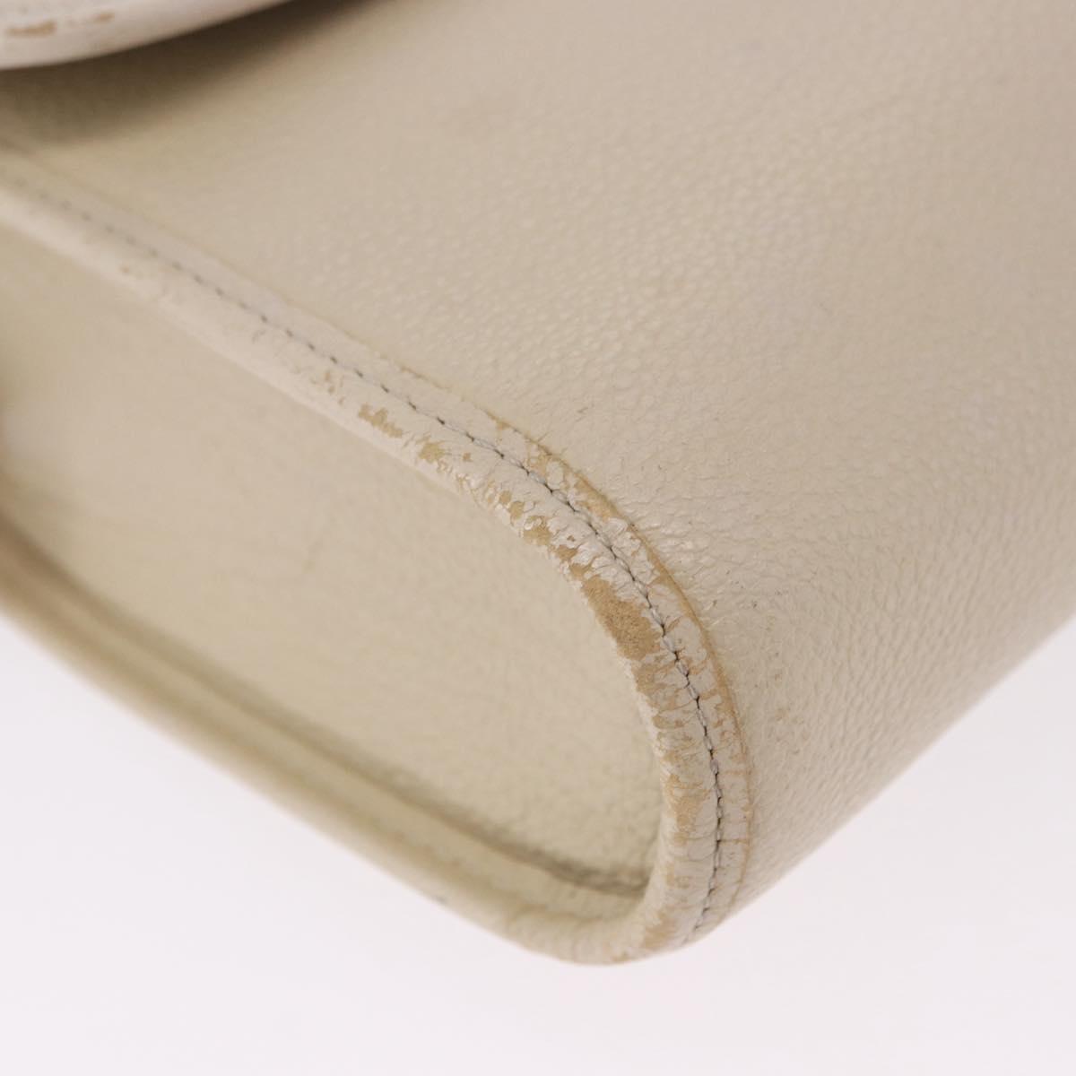 SAINT LAURENT Shoulder Bag Leather White Gold Auth BA15275